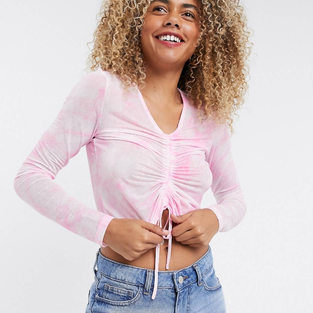 Noisy May Pink drawstring crop top